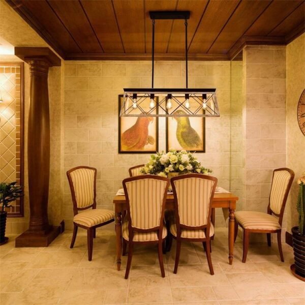 Dining Table Linear Rustic Hanging Farmhouse Iron Lamps